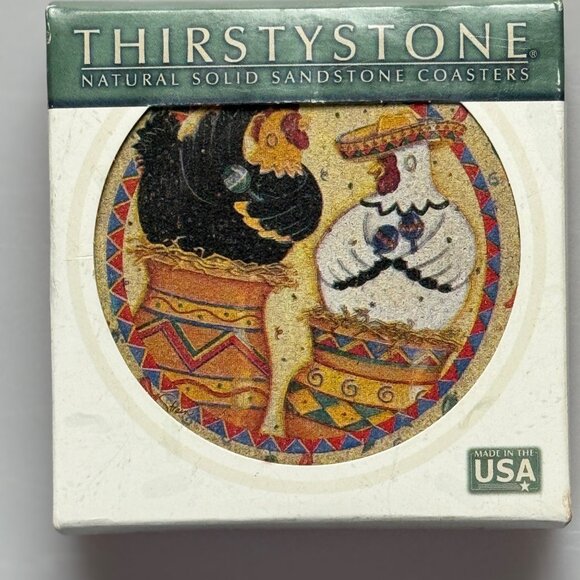 Thirstystone Natural Solid Sandstone Coasters Set Of 4 Chickens Design - Picture 2 of 14